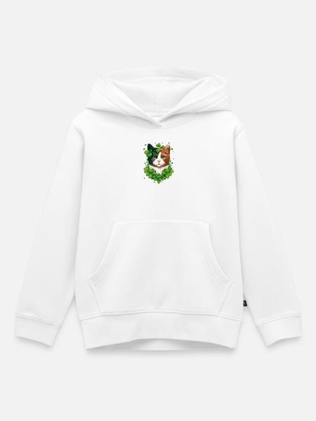 Katze mit Blätter Rahmen - Kinder Premium Organic Hoodie - Weiß