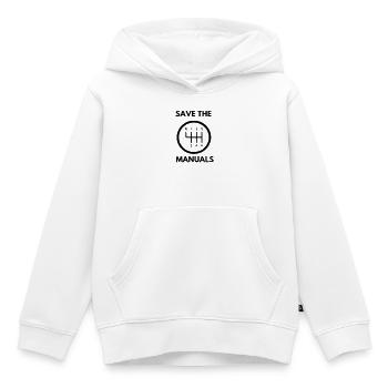 SAVE THE MANUALS, MANUAL TRANSMISSION CAR TSH - Kids Premium Organic Hoodie - white - Front - AI Model Kid Female (0cm)