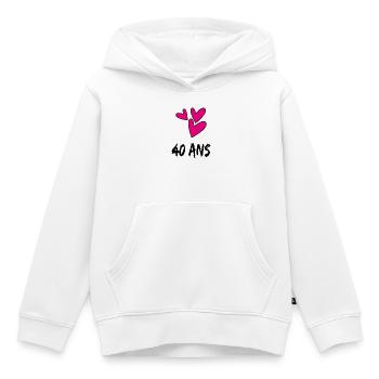 40. 40 ANS. 40e ANNIVERSAIRE. ANNIVERSAIRE 40 ANS. - Sweat Premium à capuche enfant bio - blanc - Devant - AI Model Kid Female (0cm)