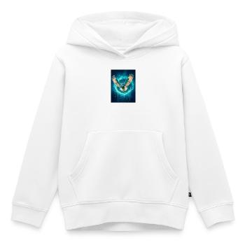 Un hibou luisant s’élève à travers les faisceaux rayonnants de gol - Sweat Premium à capuche enfant bio - blanc - Devant - AI Model Kid Female (0cm)