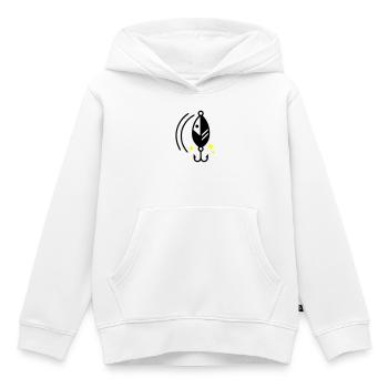 Leurre de pêche Clignotant Icône d’hameçon - Sweat Premium à capuche enfant bio - blanc - Devant - AI Model Kid Female (0cm)