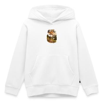 Des randonneurs devant un volcan en éruption et un monde étrange - Sweat Premium à capuche enfant bio - blanc - Devant - AI Model Kid Female (0cm)