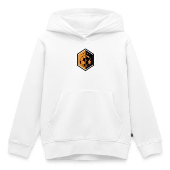 Écusson Football Orange : L'Armure du Capitaine - Sweat Premium à capuche enfant bio - blanc - Devant - AI Model Kid Female (0cm)