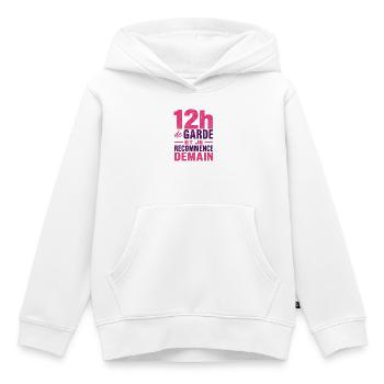 T-shirt infirmière 12h de garde humour soignante  - Sweat Premium à capuche enfant bio - blanc - Devant - AI Model Kid Female (0cm)