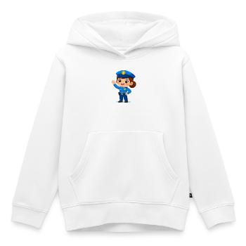 Policière comique fait signe en riant – Style drôle - Sweat Premium à capuche enfant bio - blanc - Devant - AI Model Kid Female (0cm)