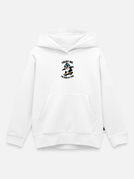 Cooler Pinguin Skateboarder Comic Spruch - Kinder Premium Organic Hoodie - Weiß