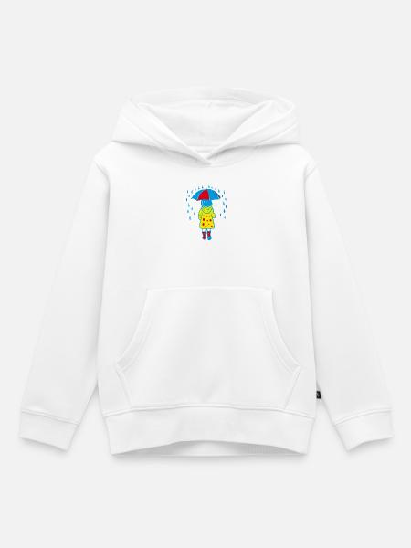 Kind mit Regenschirm im Regen - Kinder Premium Organic Hoodie - Weiß