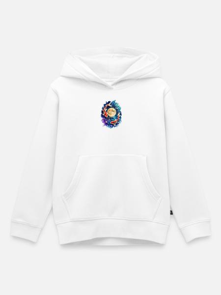 Koi Vollmond Yin Yang Aquarell - Kinder Premium Organic Hoodie - Weiß