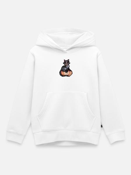 Mitternachtskatze auf Kürbis - Kinder Premium Organic Hoodie - Weiß
