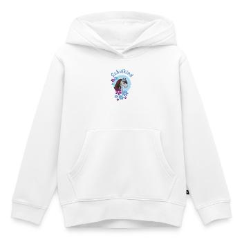 Enfant écolier bleu - Poney Floral - Personnalisable - Sweat Premium à capuche enfant bio - blanc - Devant - AI Model Kid Female (0cm)