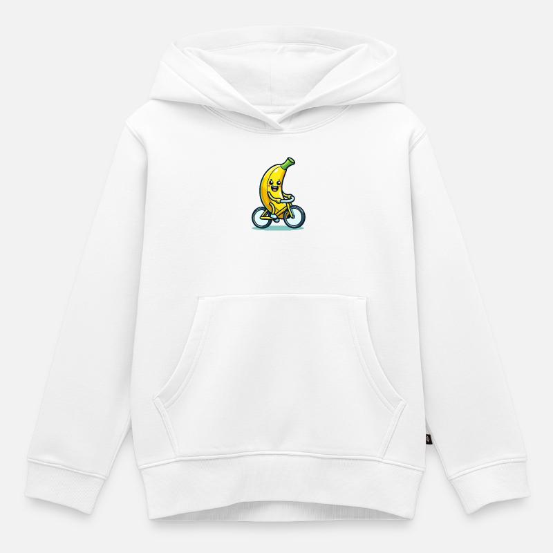 Banana Biker : le pédalier qui épluche - Sweat Premium à capuche enfant bio - blanc