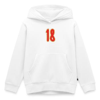 18. 18 ANS. 18e ANNIVERSAIRE. ANNIVERSAIRE 18 ANS. - Sweat Premium à capuche enfant bio - blanc - Devant - AI Model Kid Female (0cm)