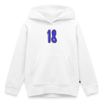 18. 18 ANS. 18e ANNIVERSAIRE. ANNIVERSAIRE 18 ANS. - Sweat Premium à capuche enfant bio - blanc - Devant - AI Model Kid Female (0cm)