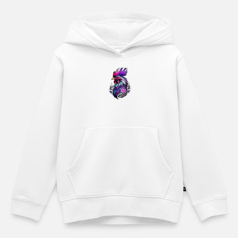 Coq coloré dans le style de tatouage - Sweat Premium à capuche enfant bio - blanc
