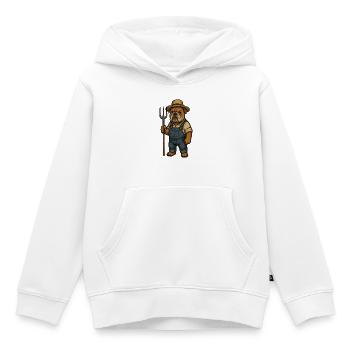 Fermier Bouledogue tenant une fourche Dessin animé country - Sweat Premium à capuche enfant bio - blanc - Devant - AI Model Kid Female (0cm)