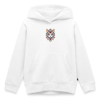 Blumenkatze im Folk-Art Stil - Kinder Premium Organic Hoodie - Weiß - Vorne - AI Model Kid Female (0cm)