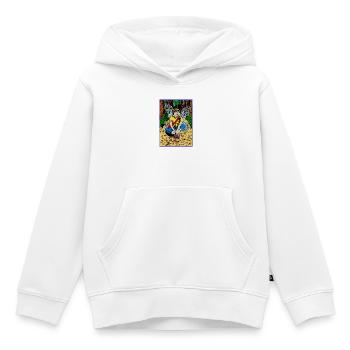 Elfe vêtu de modernité assis dans la forêt - Sweat Premium à capuche enfant bio - blanc - Devant - AI Model Kid Female (0cm)