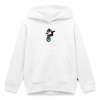 Cool Penguin sur Unicycle Comic drôle - Sweat Premium à capuche enfant bio - blanc - Devant - AI Model Kid Female (0cm)