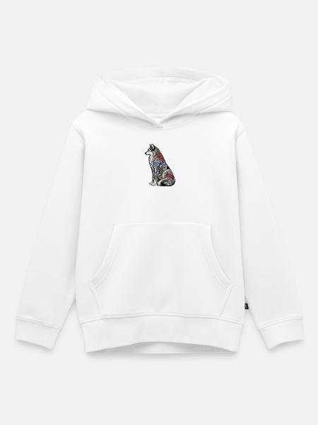 Wolfs Floral Tattoo Fell - Kinder Premium Organic Hoodie - Weiß