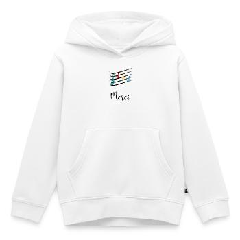 MAÎTRESSE. MAITRE. MERCI. MERCI MAÎTRESSE - Sweat Premium à capuche enfant bio - blanc - Devant - AI Model Kid Female (0cm)