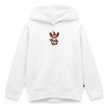 Comic-Rentier Elmondo winkend mit Weihnachtsmütze - Kinder Premium Organic Hoodie - Weiß - Vorne - AI Model Kid Female (0cm)
