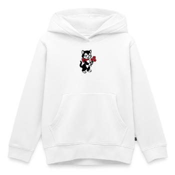 Chat noir avec ruban rouge - Sweat Premium à capuche enfant bio - blanc - Devant - AI Model Kid Female (0cm)