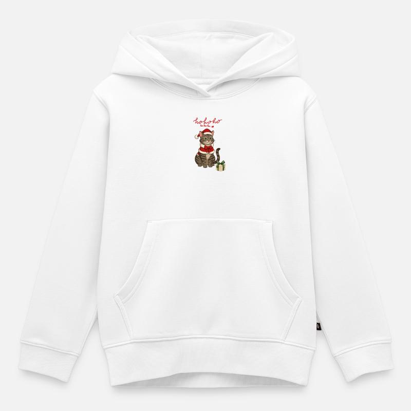 HoHoho, chat gris - Sweat Premium à capuche enfant bio - blanc