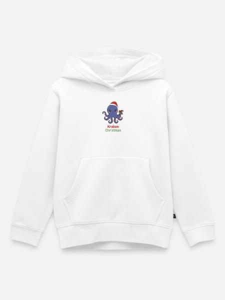 Kraken Christmas Octopus Mascot - Kids Premium Organic Hoodie - white