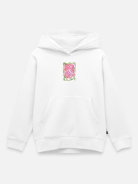 Rosa Boho-Blumen-Handzeichnungsdesign - Kinder Premium Organic Hoodie - Weiß