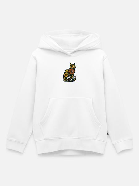 Blütenkatze Folk-Art Muster - Kinder Premium Organic Hoodie - Weiß
