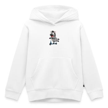 Dessin animé drôle de zèbre sur scooter - Sweat Premium à capuche enfant bio - blanc - Devant - AI Model Kid Female (0cm)