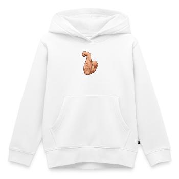 Muscle Arm Flex Illustration (Arm Wrestling Forearm) - Kids Premium Organic Hoodie - white - Front - AI Model Kid Female (0cm)