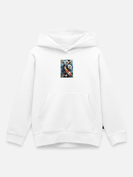 Aquarell-Koi und Blumen - Kinder Premium Organic Hoodie - Weiß