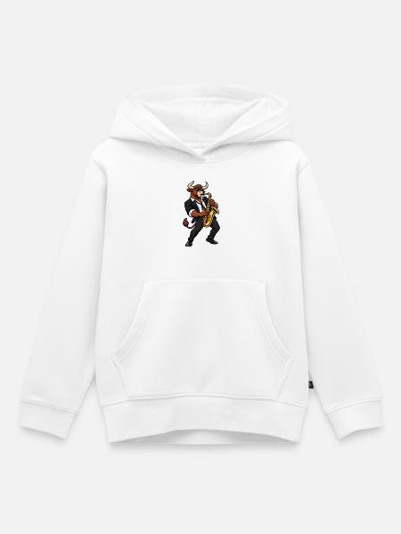 Stier mit Saxophon – Sternzeichen - Kinder Premium Organic Hoodie - Weiß