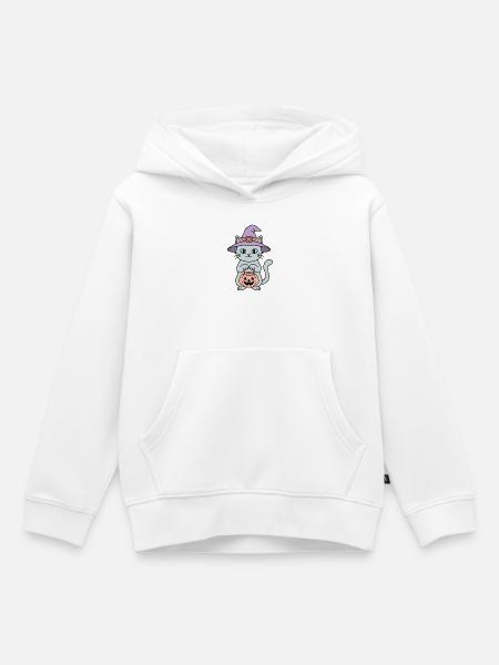Kürbis-Halloween-Hexenkatze - Kinder Premium Organic Hoodie - Weiß