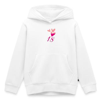 18. 18 ANS. 18e ANNIVERSAIRE. ANNIVERSAIRE 18 ANS. - Sweat Premium à capuche enfant bio - blanc - Devant - AI Model Kid Female (0cm)