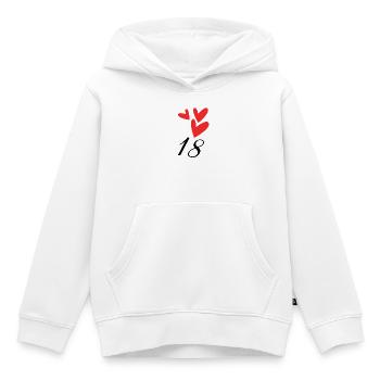 18. 18 ANS. 18e ANNIVERSAIRE. ANNIVERSAIRE 18 ANS. - Sweat Premium à capuche enfant bio - blanc - Devant - AI Model Kid Female (0cm)
