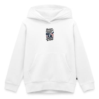 MADAME LA PRÉSIDENTE KAMALA, L’AVENIR, C’EST MAINTENANT - Sweat Premium à capuche enfant bio - blanc - Devant - AI Model Kid Female (0cm)