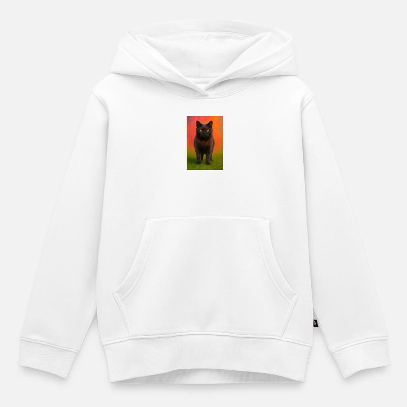 Chat de nuit avec explosion de couleurs en arrière-plan - Sweat Premium à capuche enfant bio - blanc