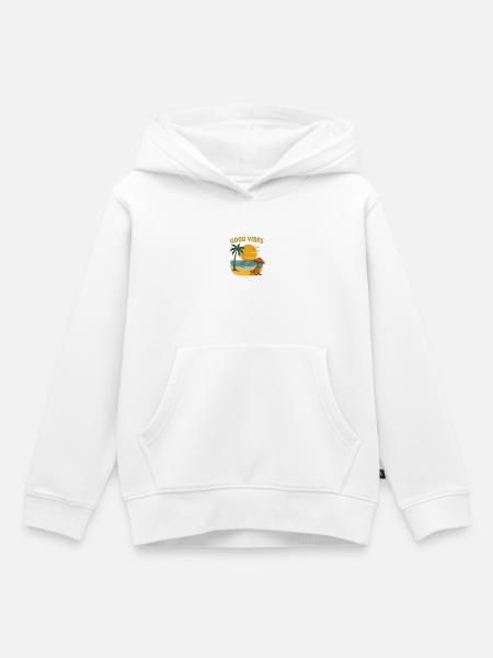 Motif de plage de coucher de soleil - Sweat Premium à capuche enfant bio - blanc