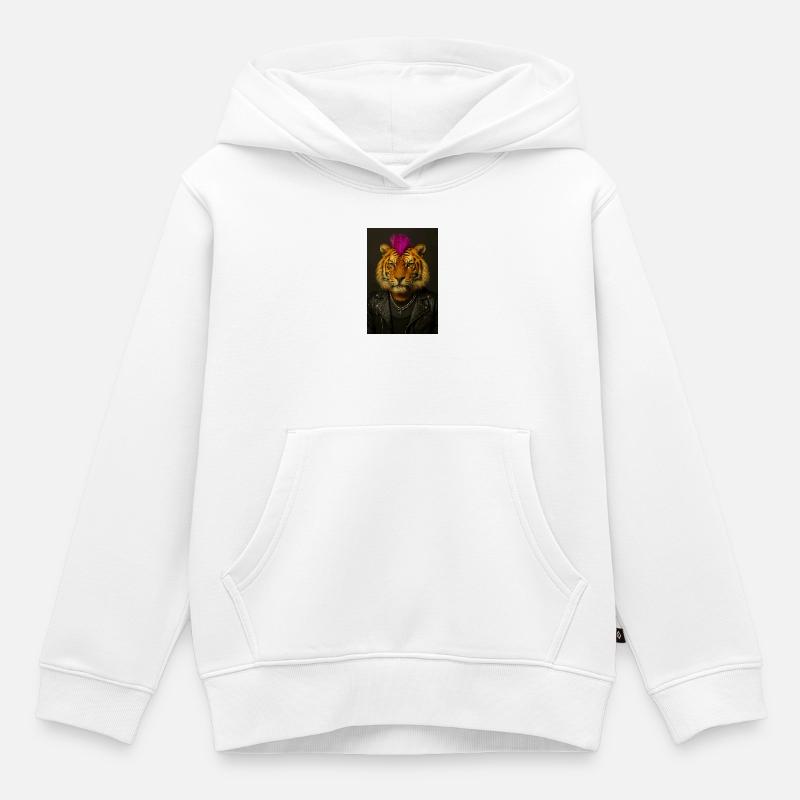 Tiger Punk Mohawk en cuir - Sweat Premium à capuche enfant bio - blanc