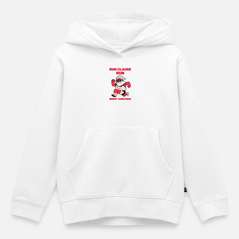 Courir, Clause, Courir – Design de Noël - Sweat Premium à capuche enfant bio - blanc