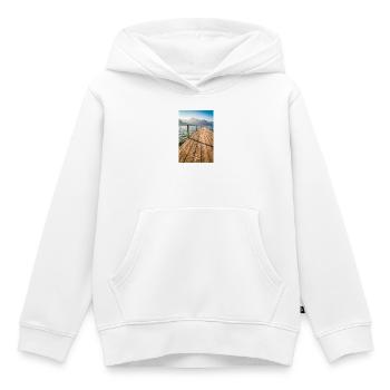 Holzsteg am Bergsee im Sonnenlicht - Kinder Premium Organic Hoodie - Weiß - Vorne - AI Model Kid Female (0cm)