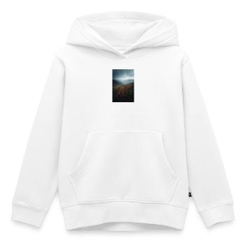 Crête de pavot rouge dans la brume - Sweat Premium à capuche enfant bio - blanc - Devant - AI Model Kid Female (0cm)