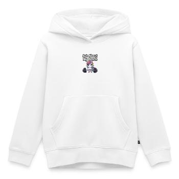 Frag nach meinem Bench Unicorn - Kinder Premium Organic Hoodie - Weiß - Vorne - AI Model Kid Female (0cm)