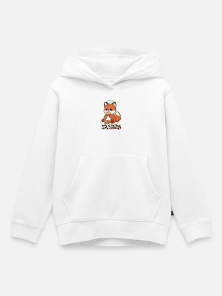 Verspielter Fuchs isst Cookies mit Kochmütze - Kinder Premium Organic Hoodie - Weiß