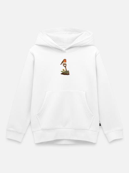 Rotkehlchen auf dem Gartenspaten - Kinder Premium Organic Hoodie - Weiß