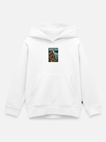 Entdecken Sie die Berglandschaften Bhutans - Kinder Premium Organic Hoodie - Weiß