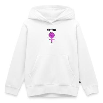 Bonbons sucrés disant bonbons sucrés - Sweat Premium à capuche enfant bio - blanc - Devant - AI Model Kid Female (0cm)