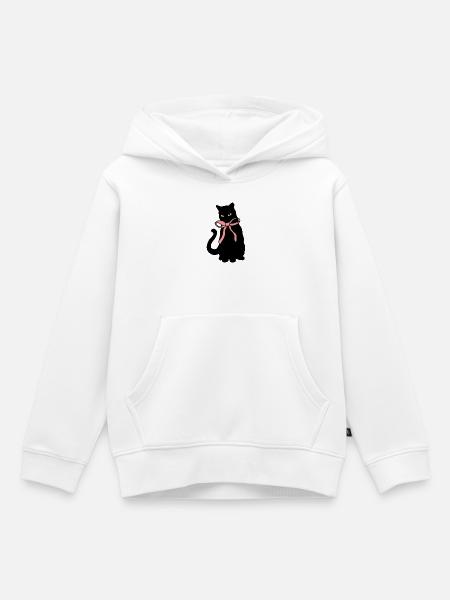 Katzensilhouette mit Banddekoration - Kinder Premium Organic Hoodie - Weiß